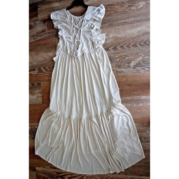 Free People Beach OB1733779 Women's Sz M Oatmeal Terrazo Linen Blend Maxi Dress - Picture 8 of 14